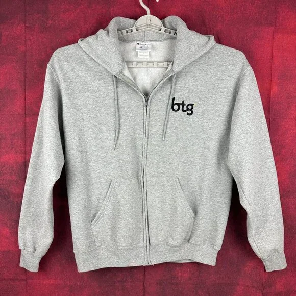 CHAMPION UNISEX GREY ZIP-UP HOODIE WITH BTG LOGO, 2 POCKETS, FLEECE INTERIOR, L - Picture 1 of 10